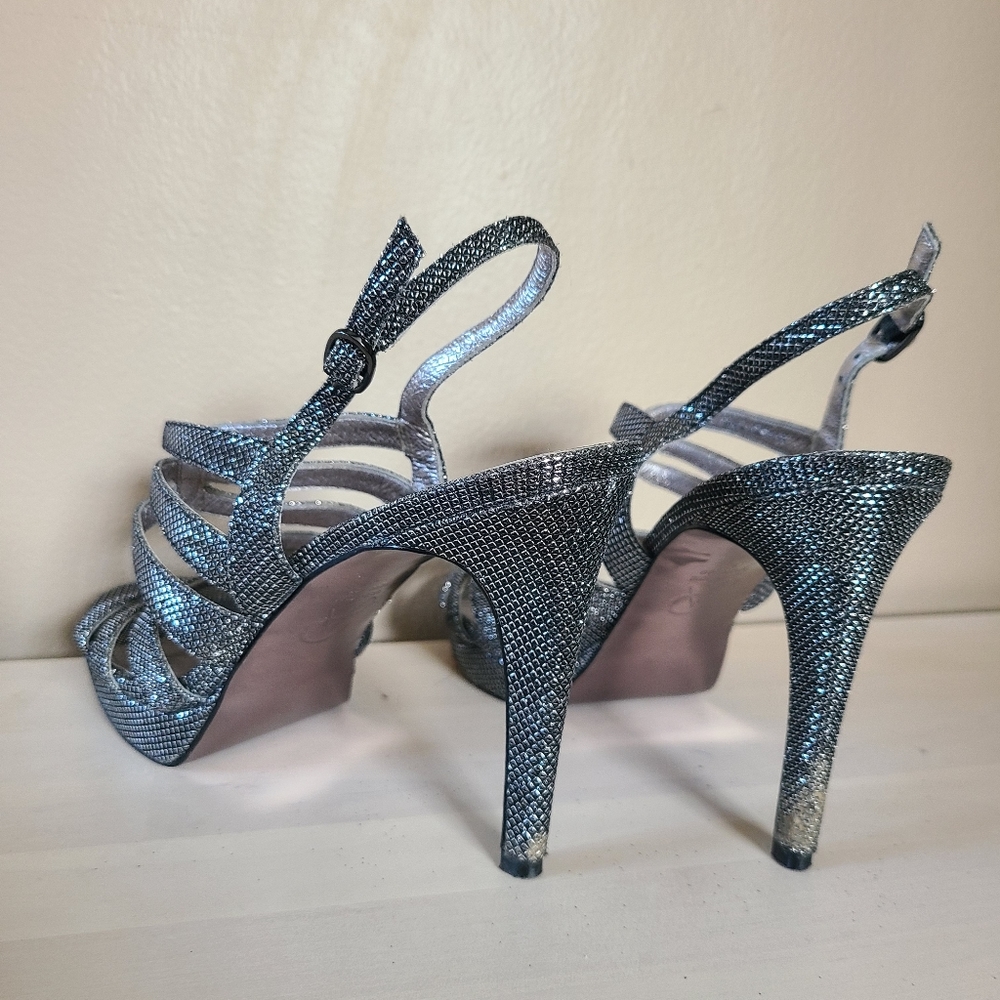 Shiny Silver Strappy Heels - Picture 6 of 7